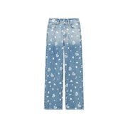 Heart Pattern Wide Denim Jeans