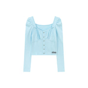 Heart Buttons Square Puff Sleeve Top