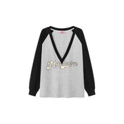 Letter Printed V-Neck Halter Layered Loosefit Sweatshirt