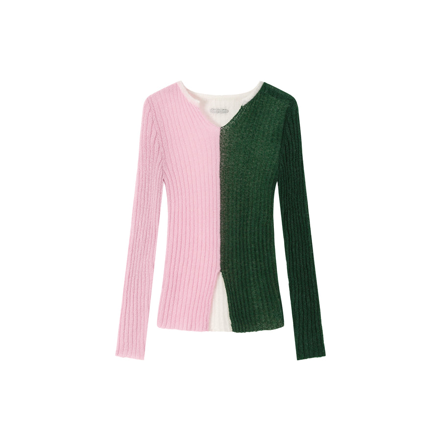 CHUU Bicolor Block Long Sleeves Knit Sweater