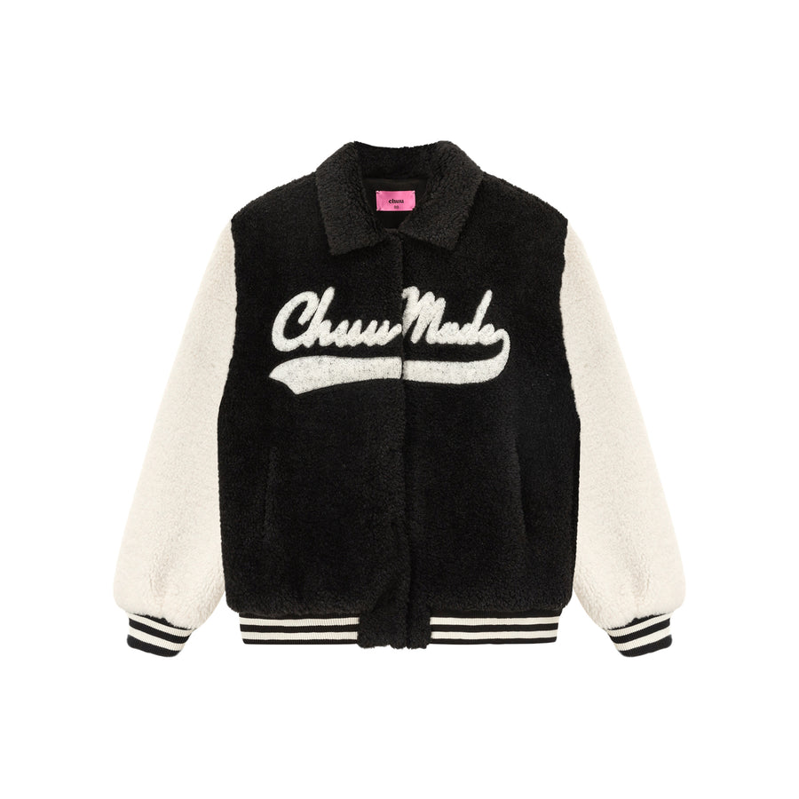 CHUU Color Combination Fleece Varsity Jacket