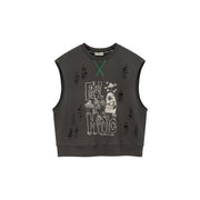 Music Distressed Printed Loose Vest