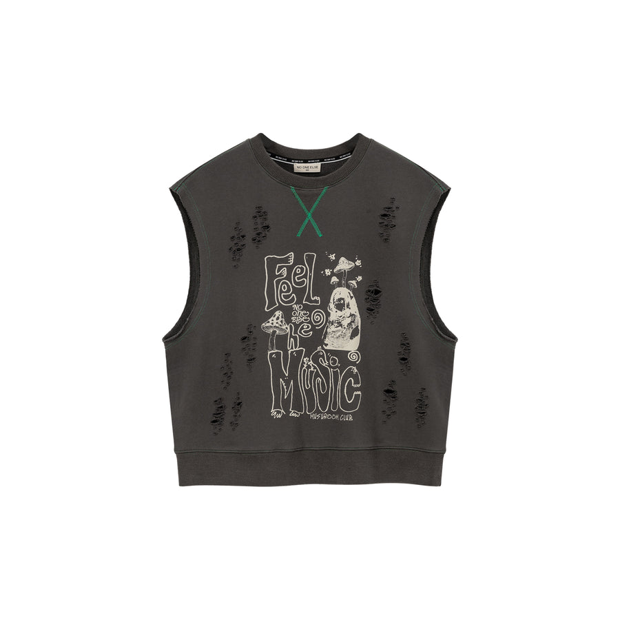 CHUU Music Distressed Printed Loose Vest