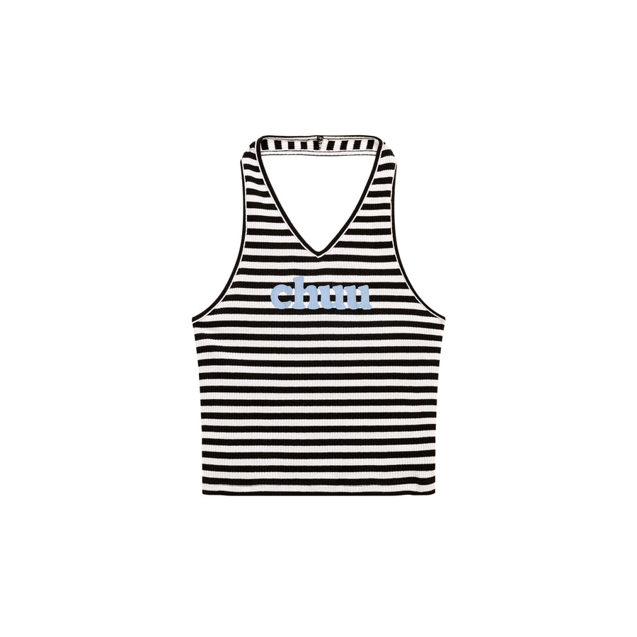 CHUU Logo Halter Neck Color Stripe Sleeveless Top