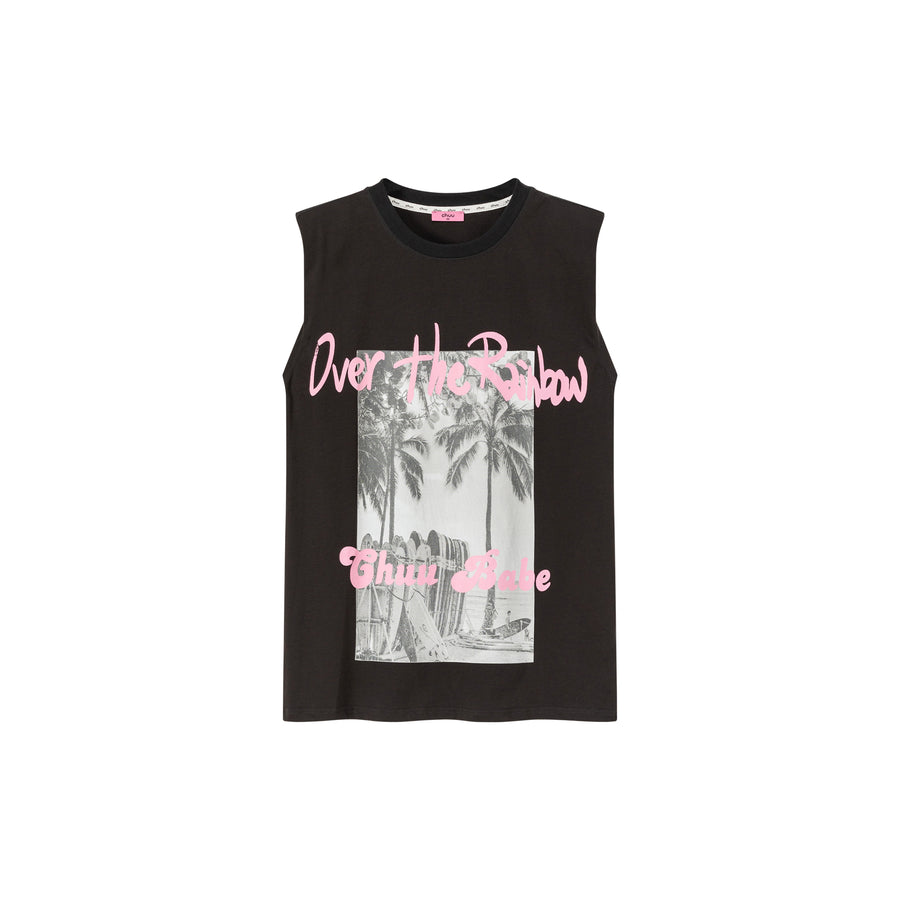 CHUU Over The Rainbow Printed Boxy Sleeveless Mid Length T-Shirt