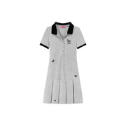 Polo Neck Pleated Short Sleeve Dress