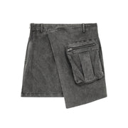 Asymmetrical Pockets Denim Mini Skirt