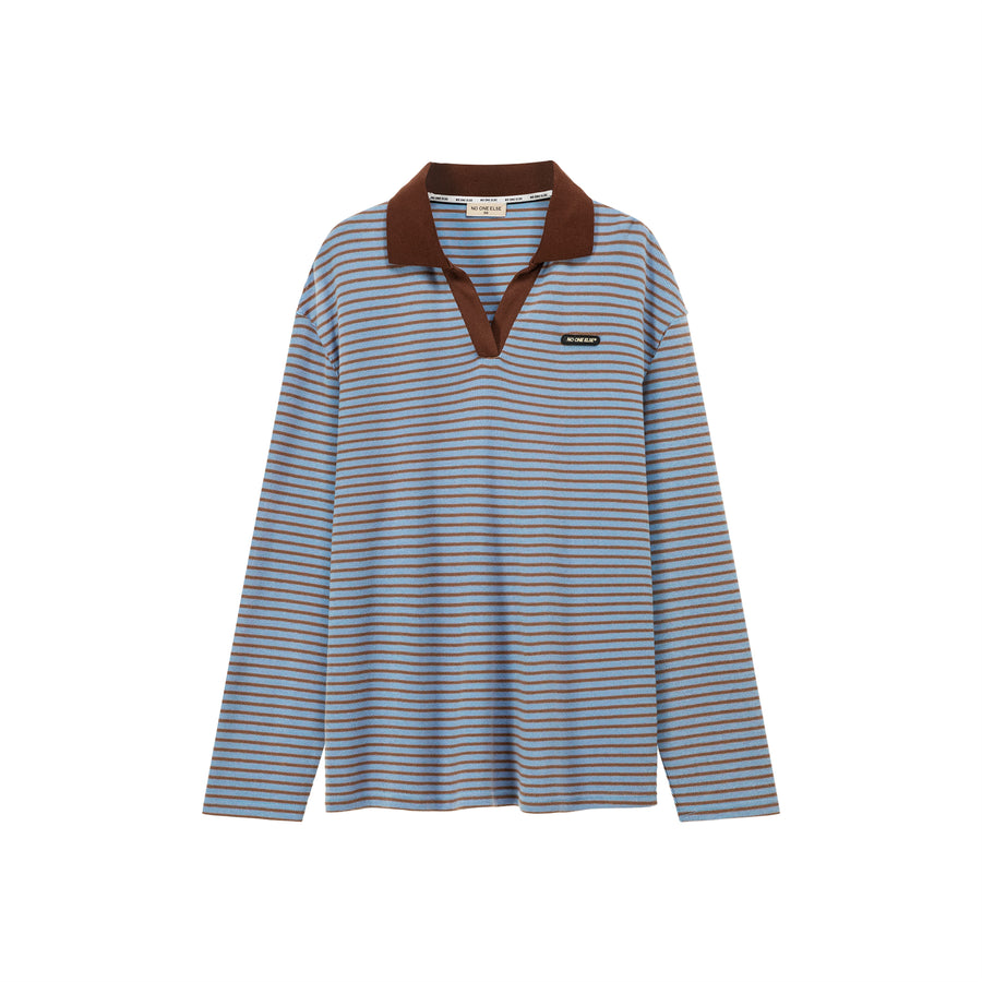 CHUU Open Collar Stripe T-Shirt