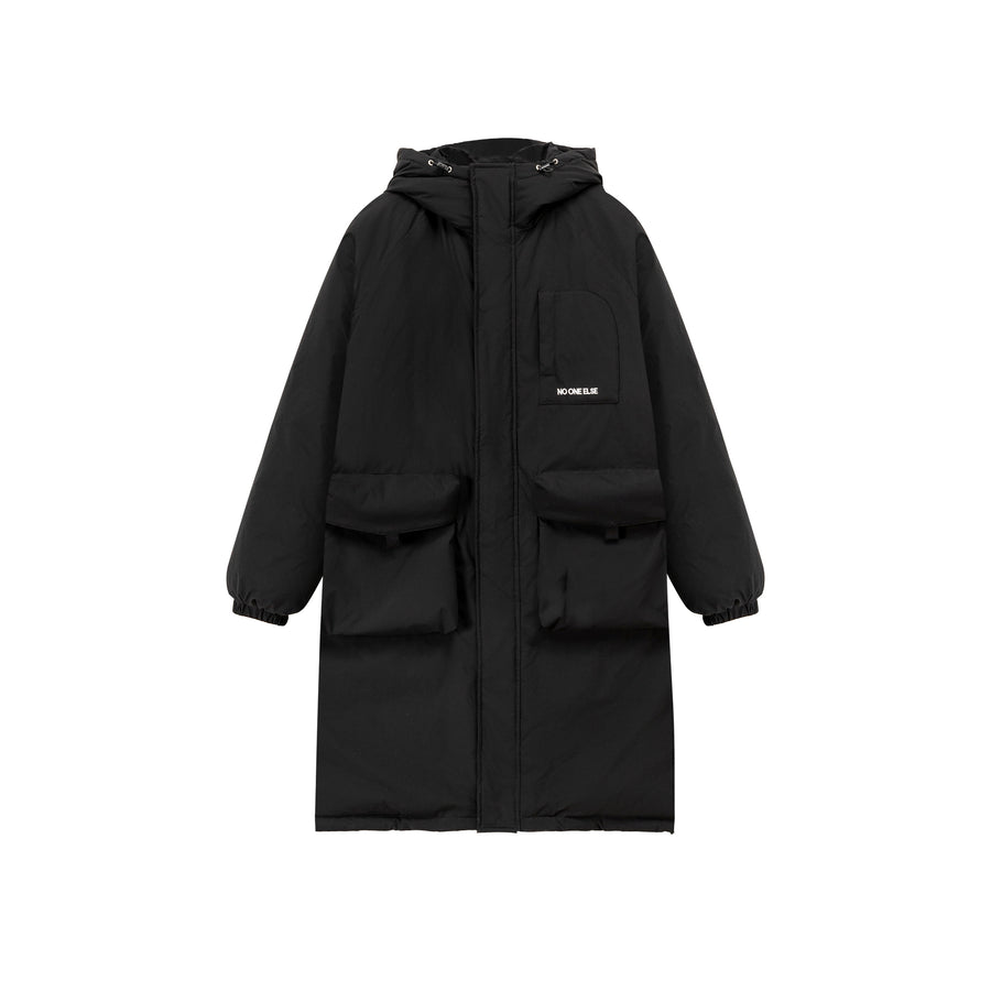 CHUU Hooded Logo Pocket Long Padded Coat