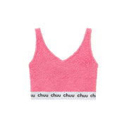 V-Neck Fuzzy Color Scheme Sleeveless Crop Top