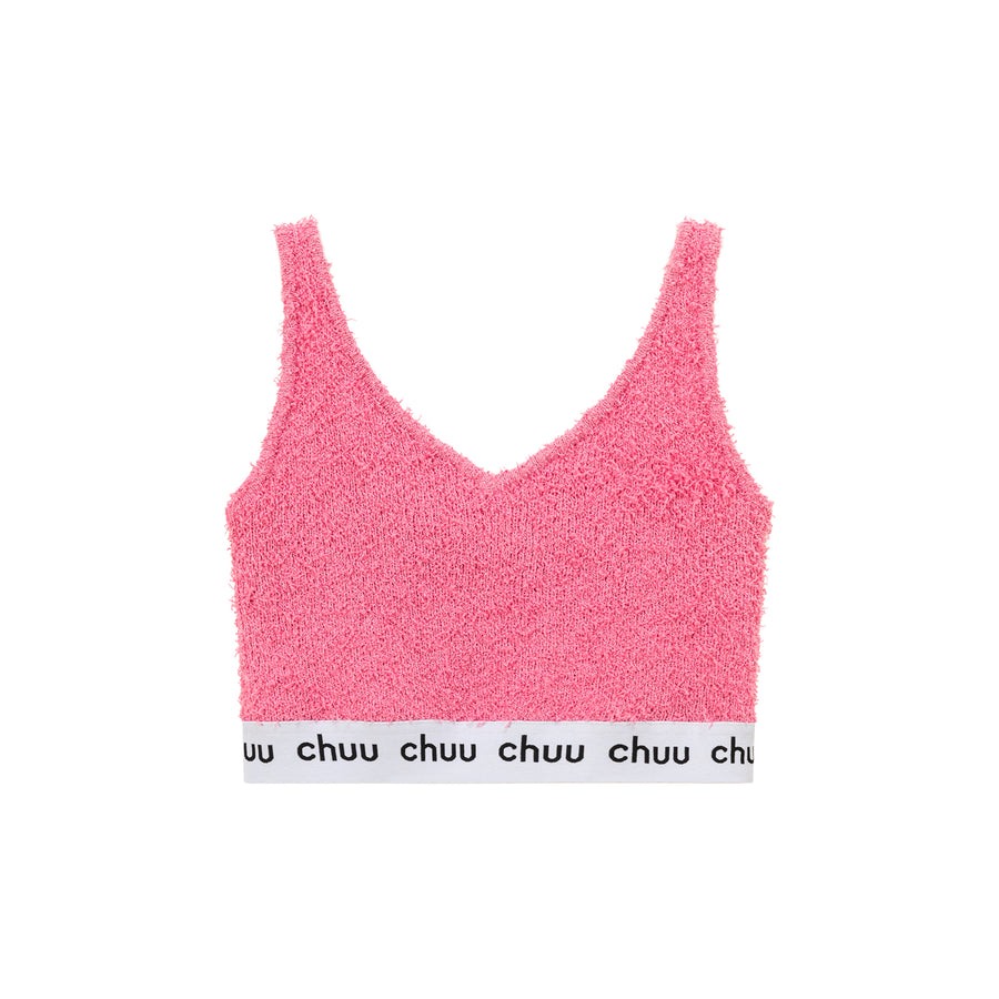 CHUU V-Neck Fuzzy Color Scheme Sleeveless Crop Top