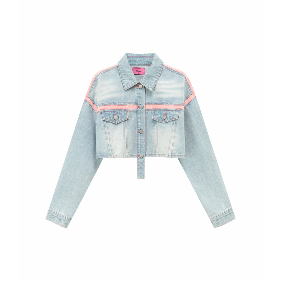 CHUU Pop Of Color Cropped Denim Jacket