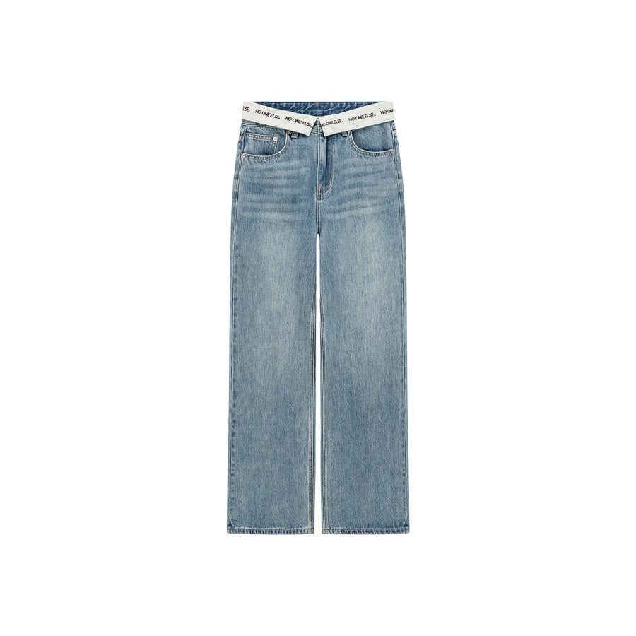 CHUU Folded Basic Washed Wide Denim Jeans