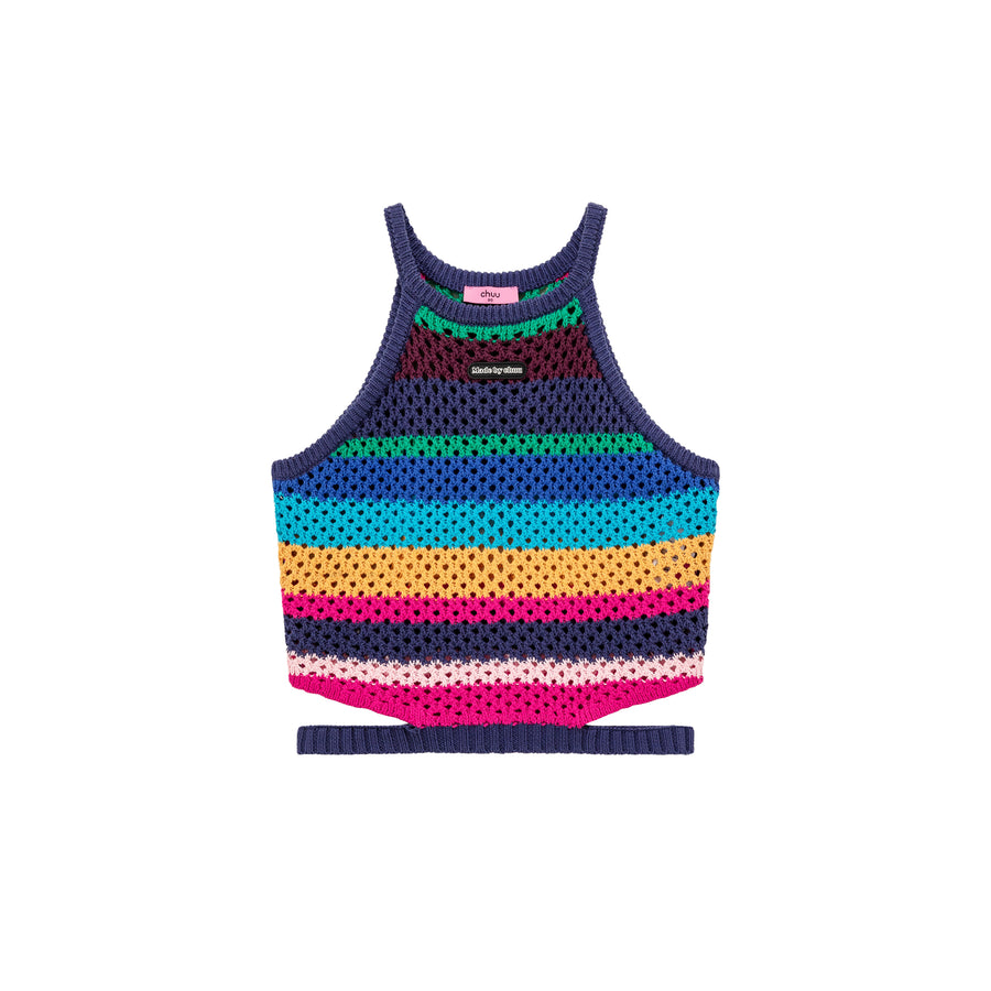 CHUU Rainbow Knit Side Slit Sleeveless Top