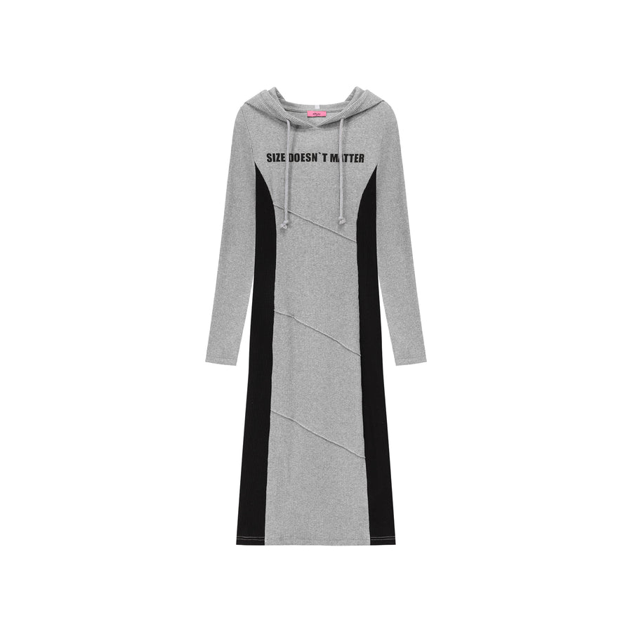 CHUU Two Toned Slim Hooded Long Dress