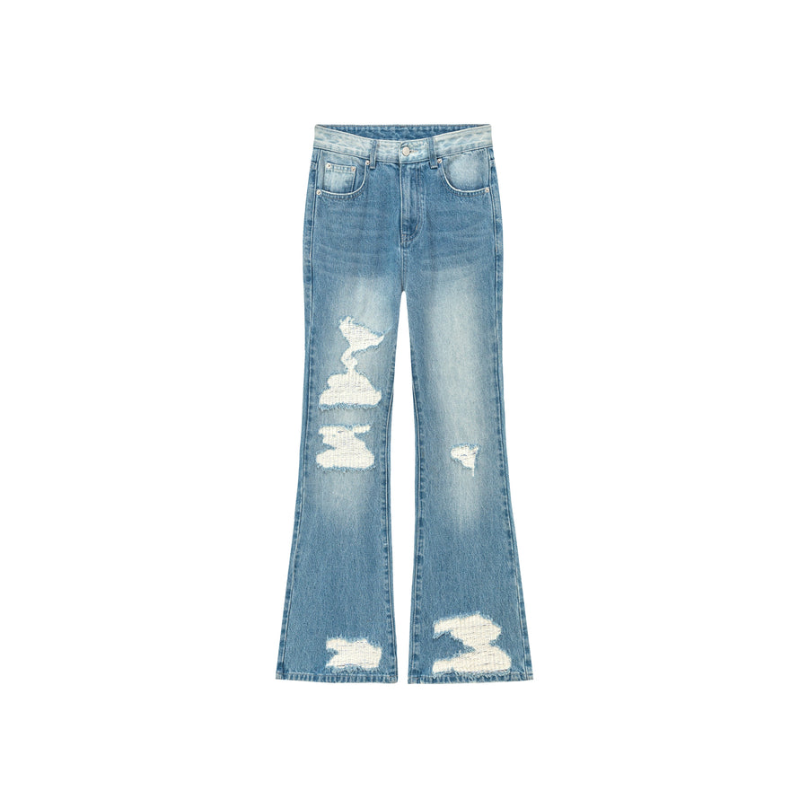 CHUU Distressed Ripped Bootcut Denim Jeans