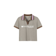 Open Collar Color Logo Sporty T-Shirt