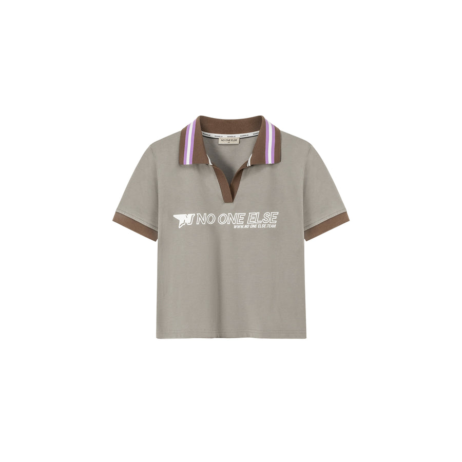 CHUU Open Collar Color Logo Sporty T-Shirt