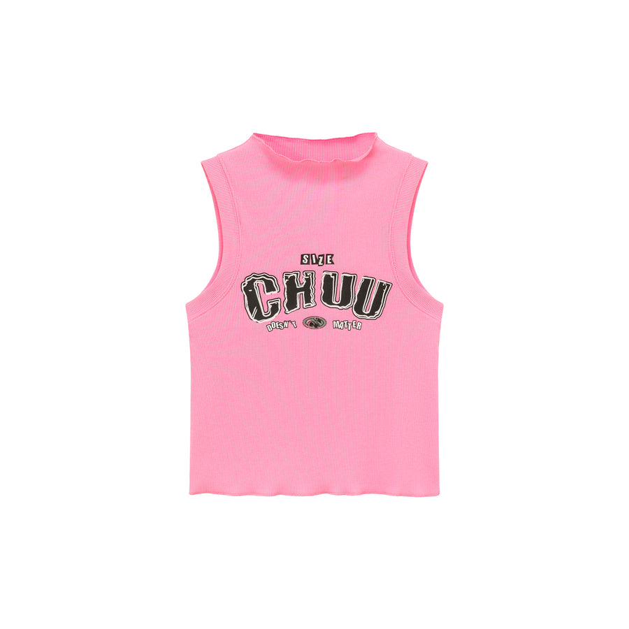 CHUU Size Doesnt Matter High Neck Logo Sleeveless Top