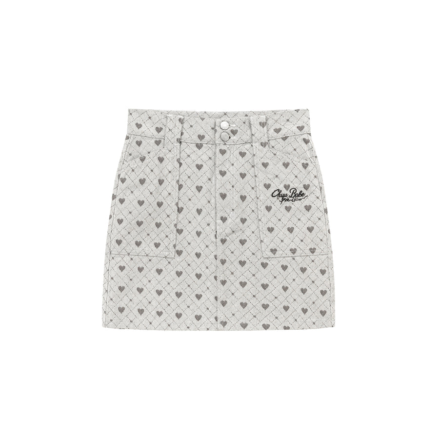 CHUU High Waisted Logo Heart Argyle Skirt