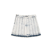 Raw Hem Denim Pleated Skirt