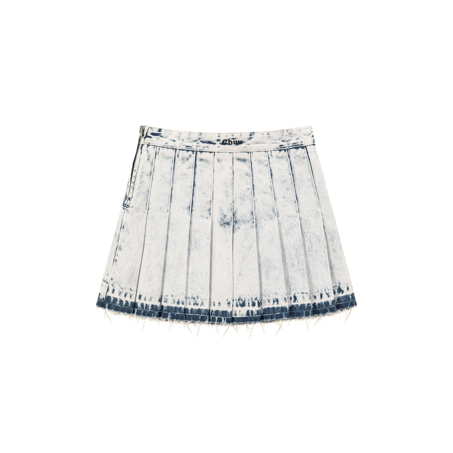 CHUU Raw Hem Denim Pleated Skirt