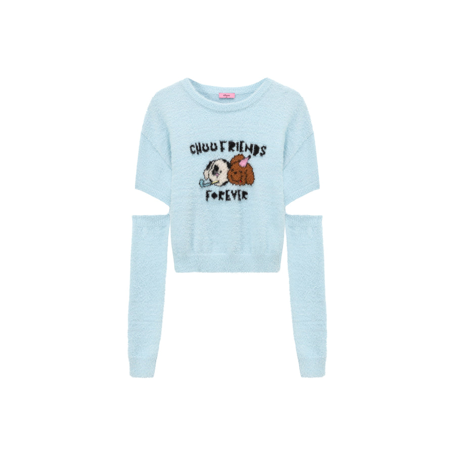 CHUU Puppy Character Cutout Knit Sweater