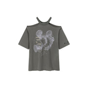 Off-The-Shoulder Jelly Fish Loose-Fitting T-Shirt