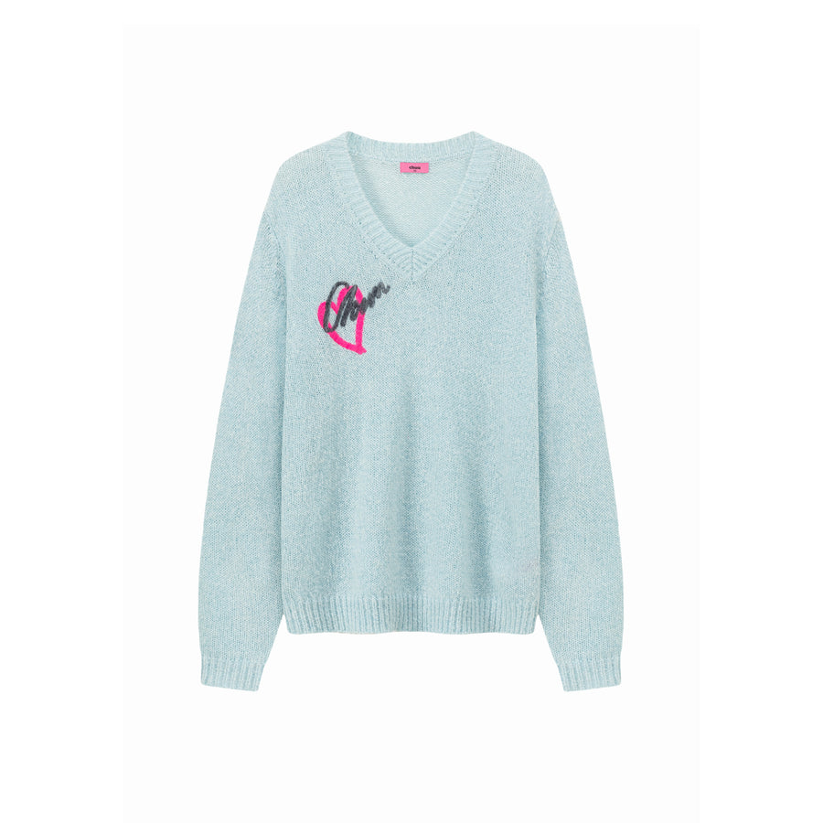 CHUU Heart V-Neck Knit Top