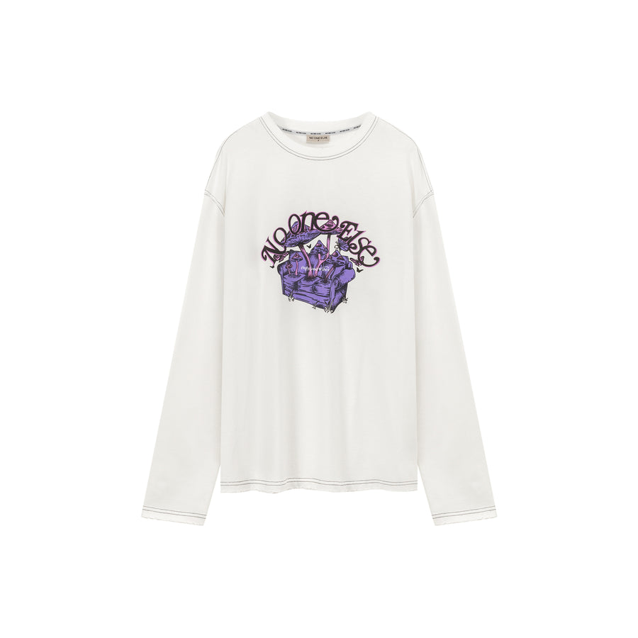 CHUU Printed Boxy Mushroom Long Sleeve T-Shirt