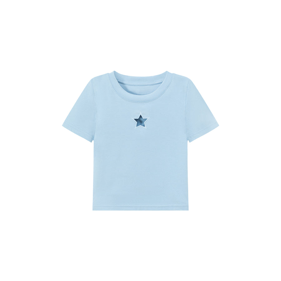 CHUU Basic Star Cut Out Short Sleeve Cropped T-Shirt