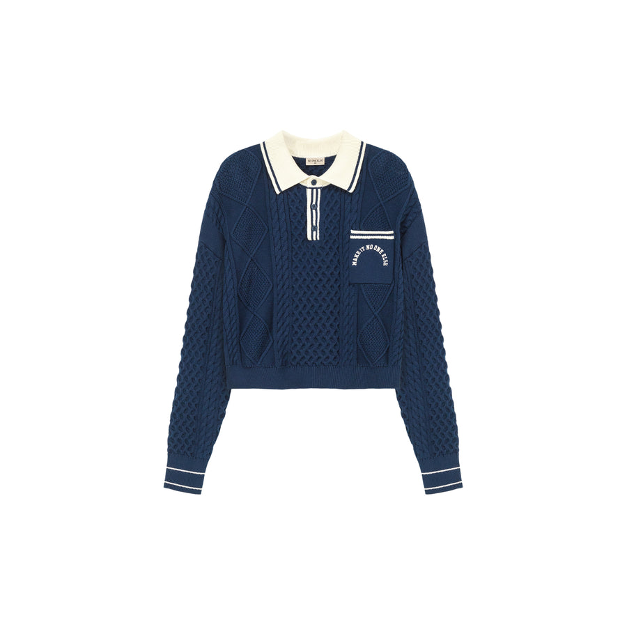 CHUU Polo Neck Color Varsity Knit Sweater