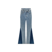 Criss Cross Belt Two Toned Bootcut Denim Pants