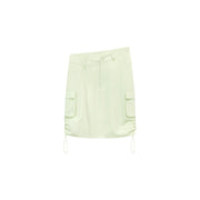 String Shirrring Daily Pocket Knee Length Skirt