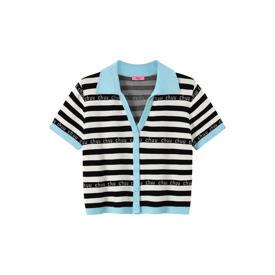 CHUU Chuu Lettering Striped Contrasting Color Knitted Sweater