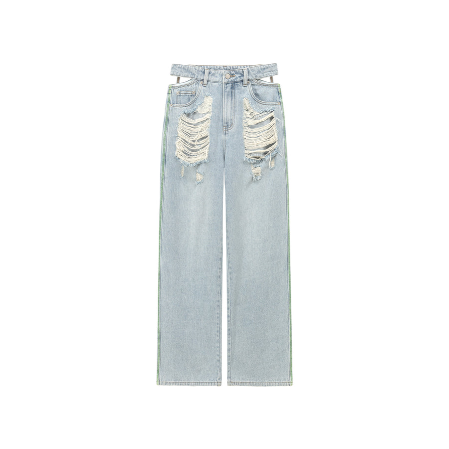 CHUU Side Slit Distressed Ripped Baggy Denim Jeans