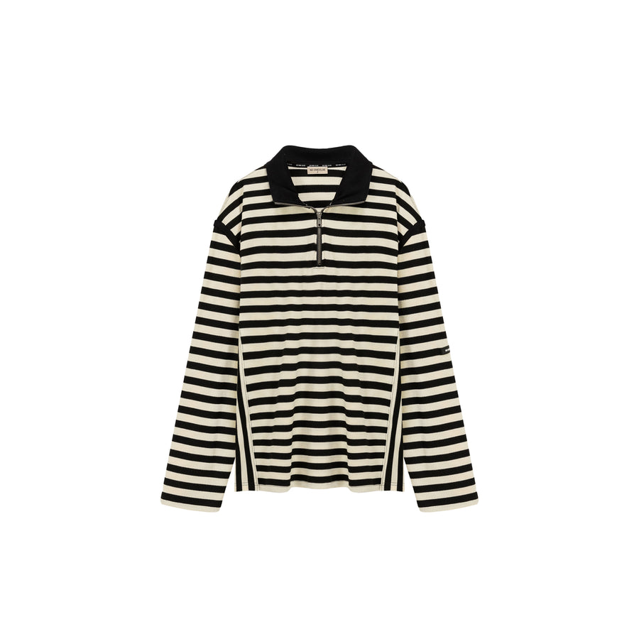 CHUU High Neck Half Zip Stripe Sweater