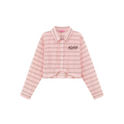 Logo Embroidered Cropped Striped Shirt