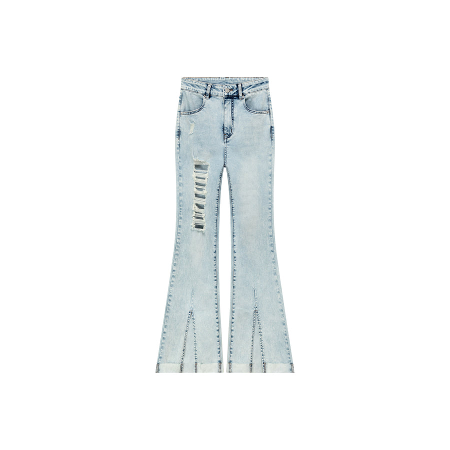 CHUU Distressed Rips Slit Denim Jeans