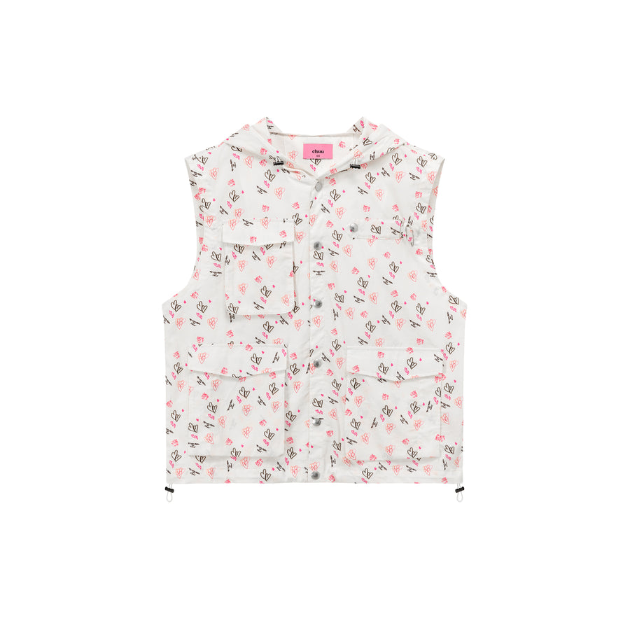 CHUU Heart Pocket Hooded Vest