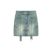 High Waisted Washed Denim Mini Skirt