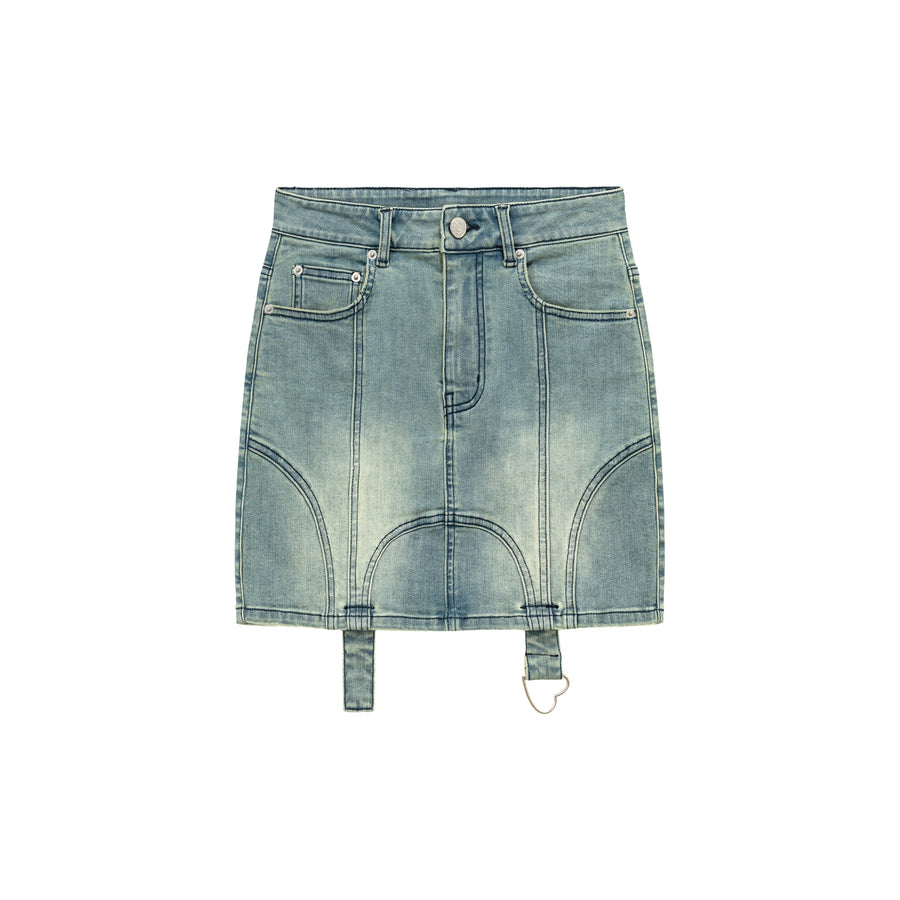 CHUU High Waisted Washed Denim Mini Skirt