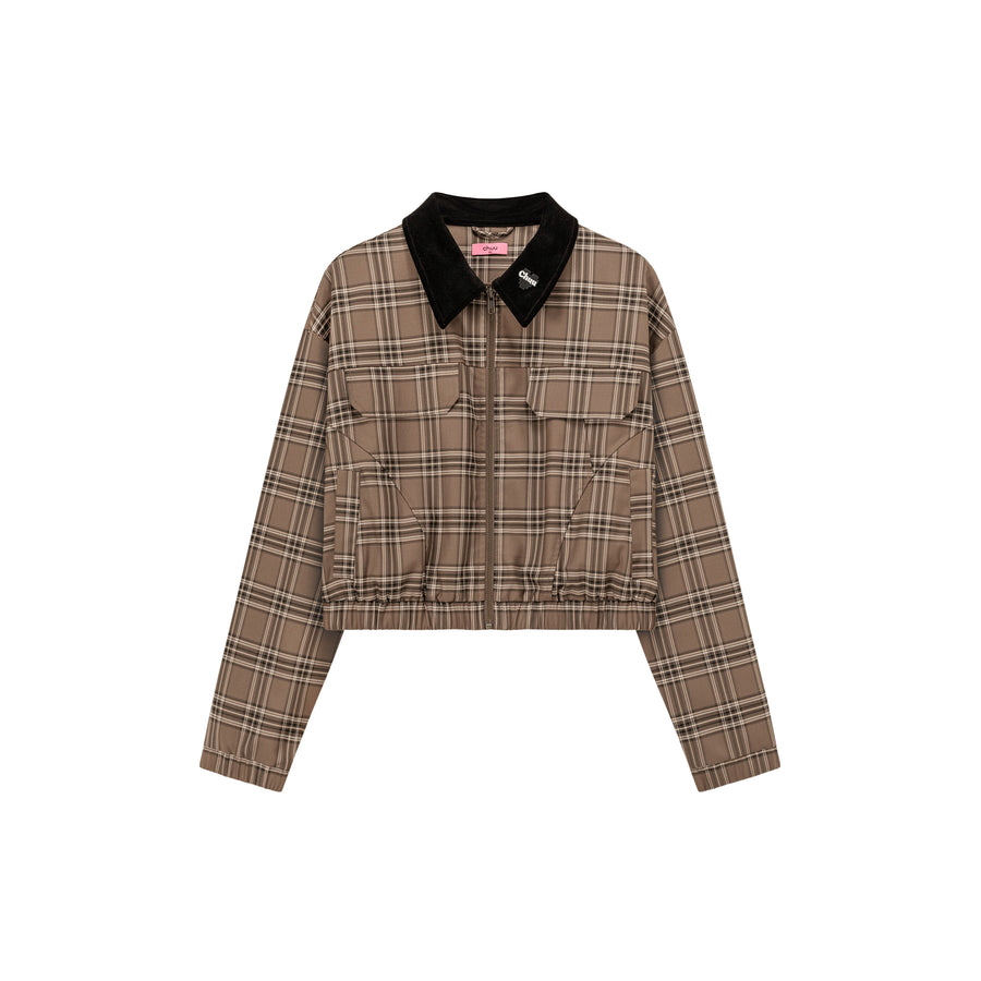 CHUU Logo Collar Check Boxy Jacket