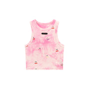 Light Tie Dye Printed Cherries Crop Sleeveless Top