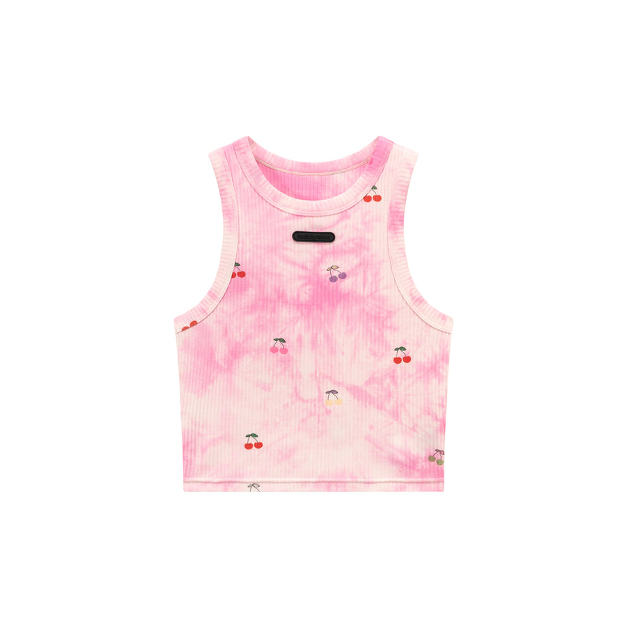 CHUU Light Tie Dye Printed Cherries Crop Sleeveless Top