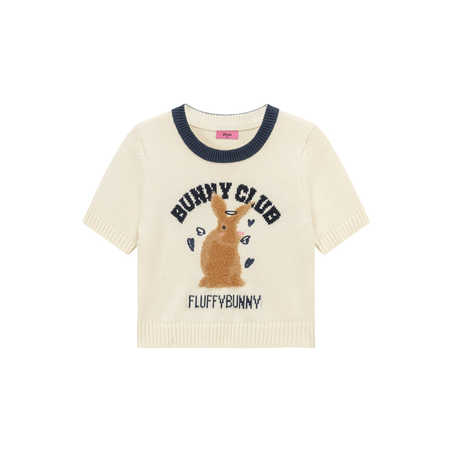 CHUU Bunny Club Character Crop Knit Sweater