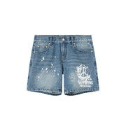 Washed Symbol Printed Denim Shorts