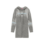 Color Logo Hooded Knit Mini Dress