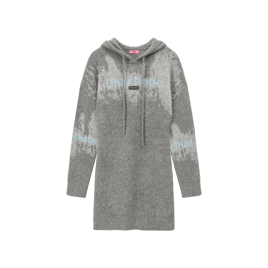CHUU Color Logo Hooded Knit Mini Dress