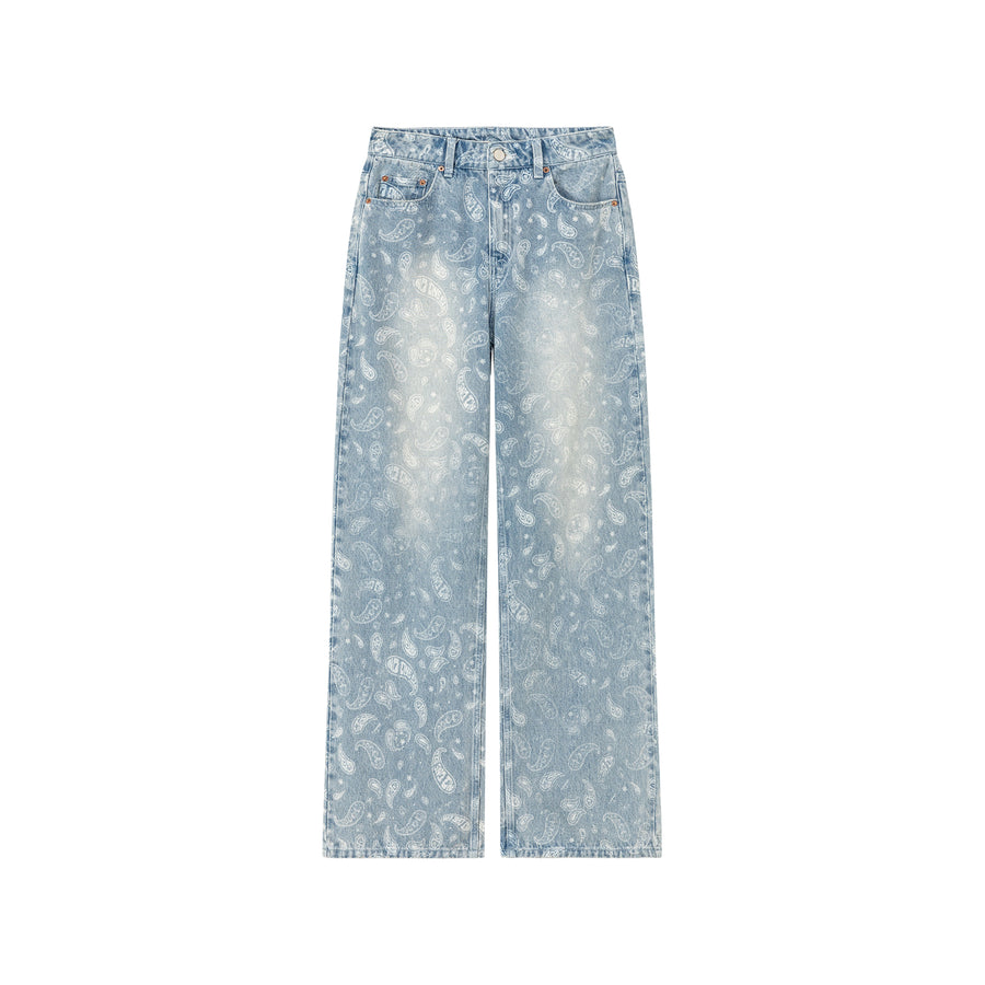 CHUU Logo Paisley Washed Wide Denim Jeans